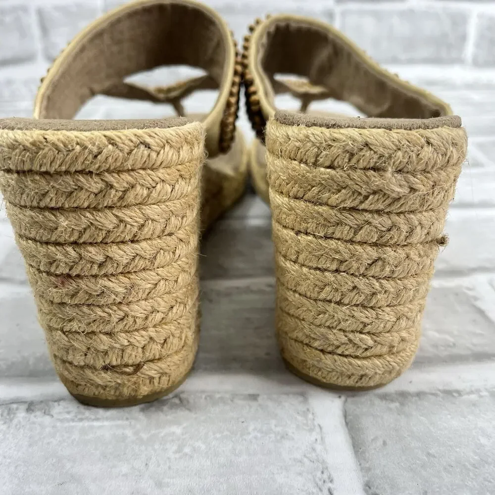Candie’s Paxsha Women's Size 9 Natural Beaded Thong Wedge Sandals